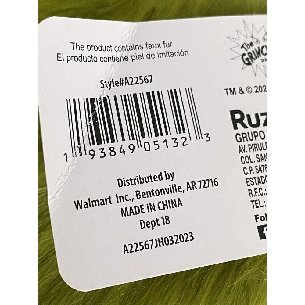 HOW THE‎ GRINCH STOLE CHRISTMAS Green Fur Fuzzy Stocking NEW
